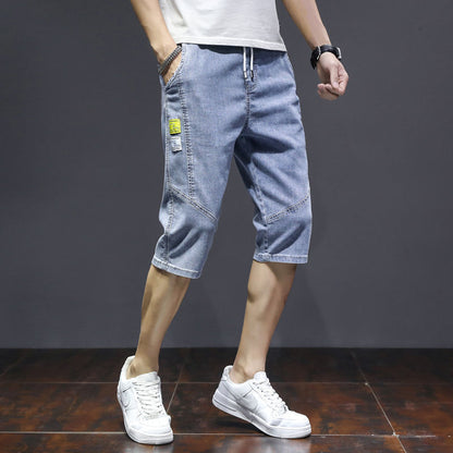 Mens Denim Shorts Vintage Loose Fit Summer Cropped Pants
