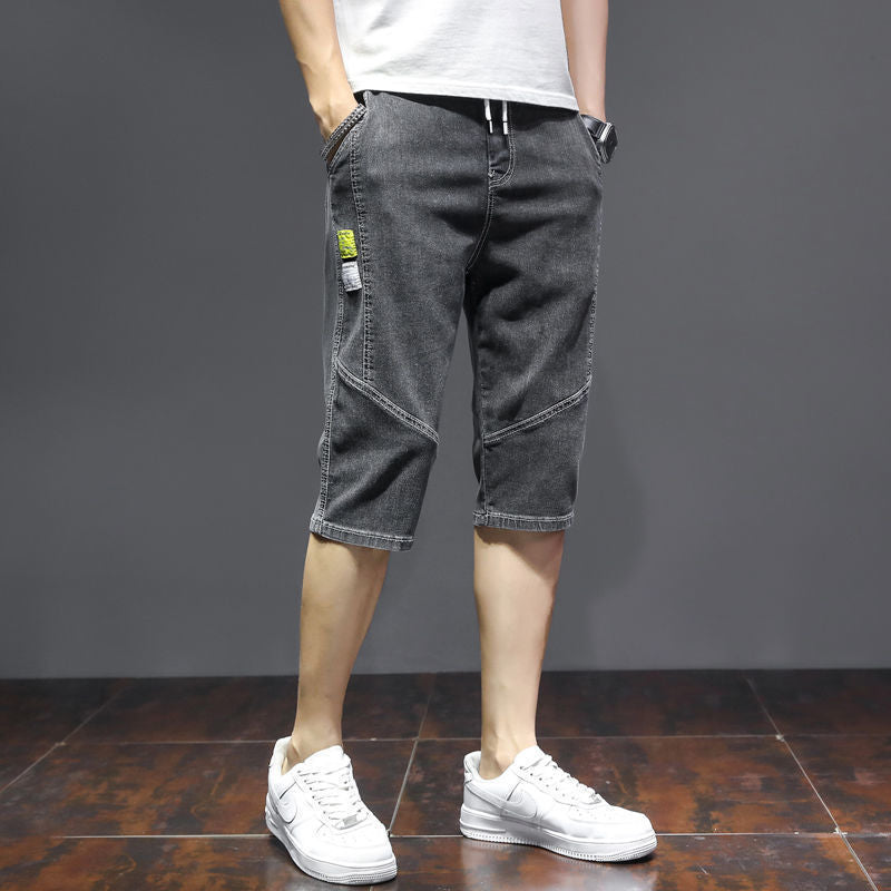 Mens Denim Shorts Vintage Loose Fit Summer Cropped Pants