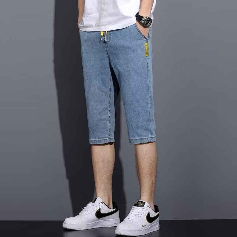 Mens Denim Shorts Vintage Loose Fit Summer Cropped Pants