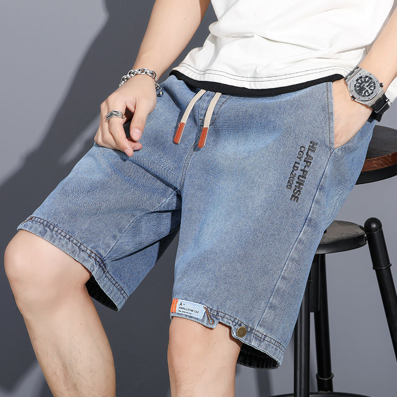 Mens Denim Shorts Vintage Loose Fit Summer Cropped Pants