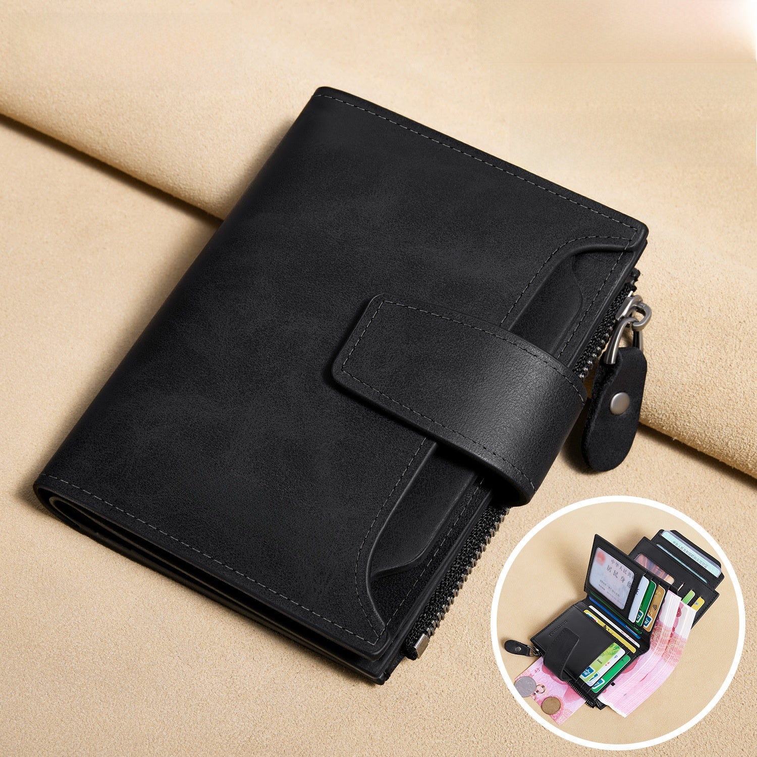 Mens Detachable Short Genuine Leather Wallet