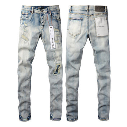 Mens Distressed Denim Jeans with Embroidery
