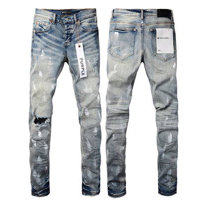 Mens Distressed Denim Jeans with Embroidery