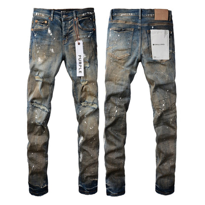 Mens Distressed Denim Jeans with Embroidery