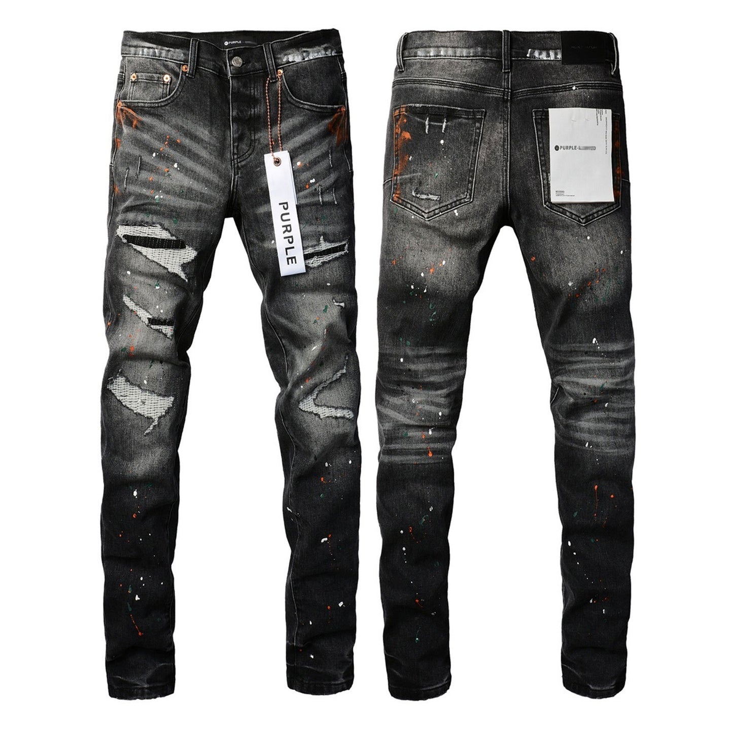 Mens Distressed Denim Jeans with Embroidery