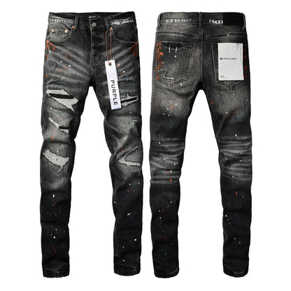 Mens Distressed Denim Jeans with Embroidery