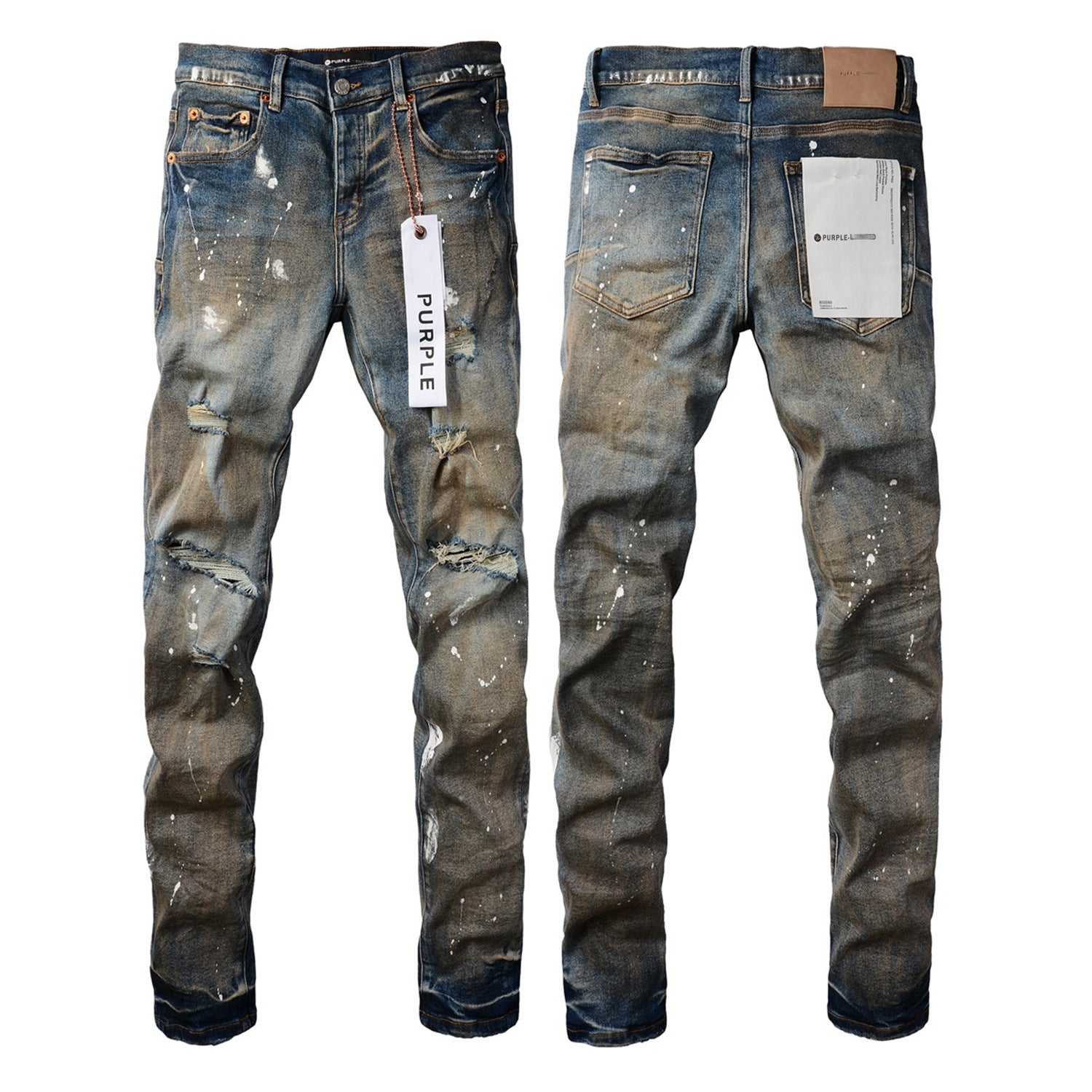 Mens Distressed Denim Jeans with Embroidery