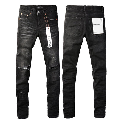 Mens Distressed Denim Jeans with Embroidery