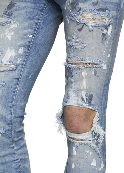 Mens Distressed Washed Slim Fit Jeans