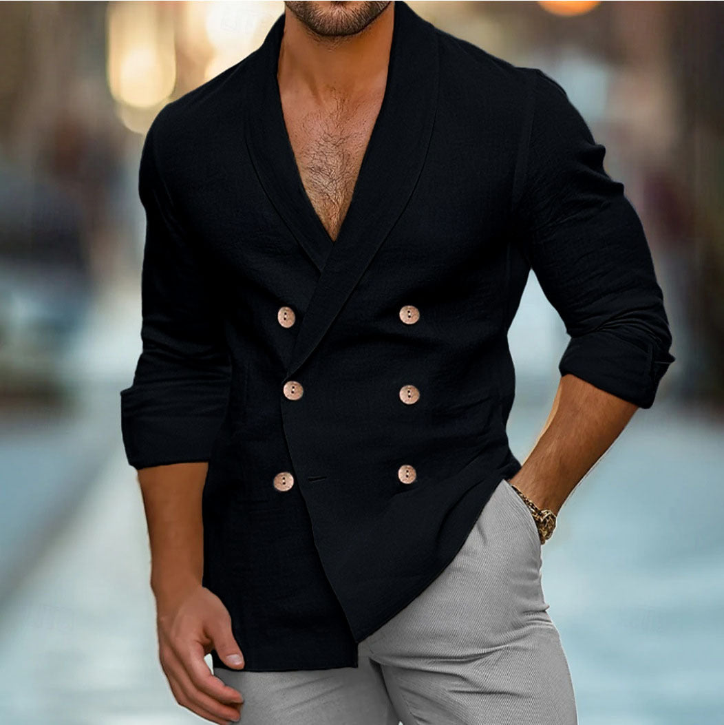 Mens Double Breasted Casual Linen Shirt