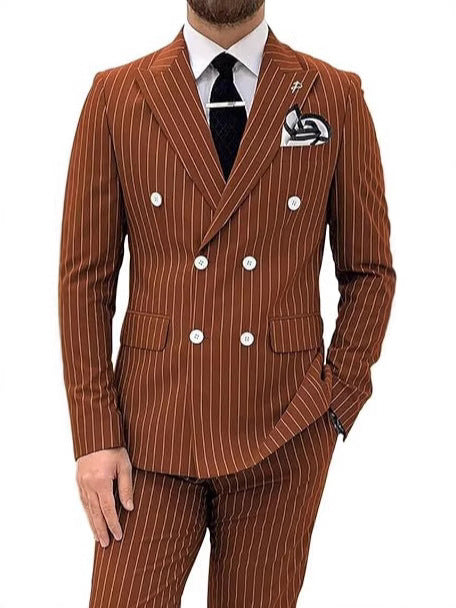 Mens Double Breasted Slim Fit Suit Two Piece