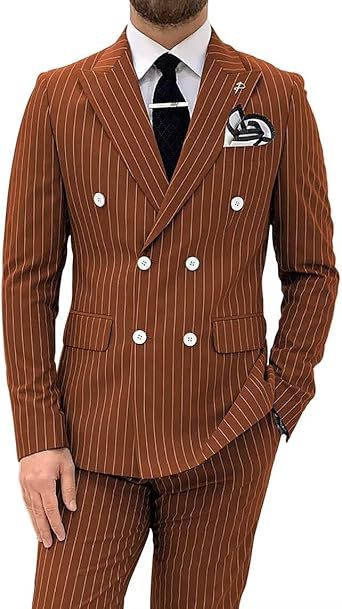 Mens Double Breasted Slim Fit Suit Two Piece