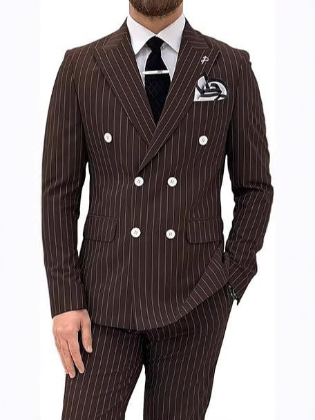 Mens Double Breasted Slim Fit Suit Two Piece