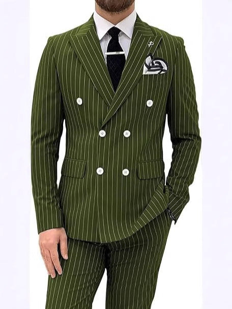 Mens Double Breasted Slim Fit Suit Two Piece