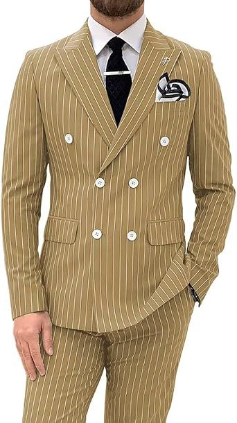 Mens Double Breasted Slim Fit Suit Two Piece