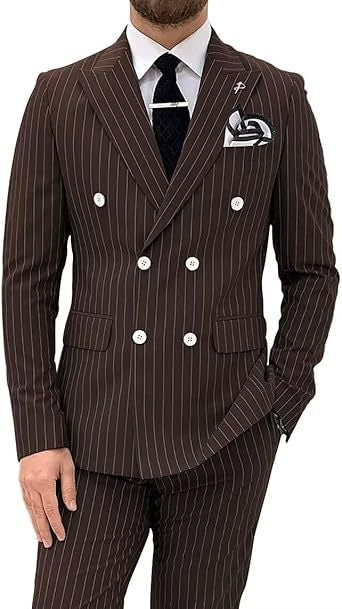Mens Double Breasted Slim Fit Suit Two Piece