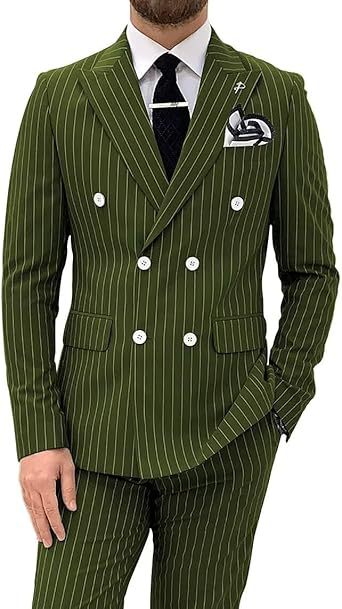 Mens Double Breasted Slim Fit Suit Two Piece
