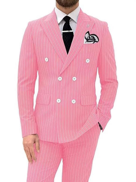 Mens Double Breasted Slim Fit Suit Two Piece
