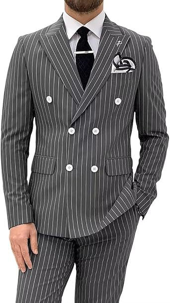 Mens Double Breasted Slim Fit Suit Two Piece