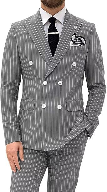 Mens Double Breasted Slim Fit Suit Two Piece
