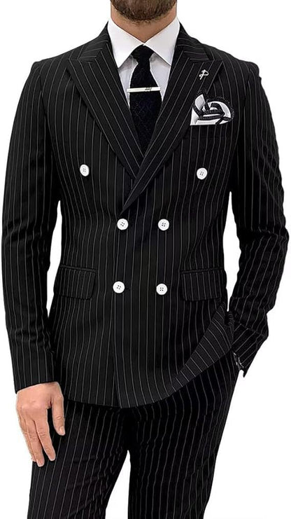 Mens Double Breasted Slim Fit Suit Two Piece
