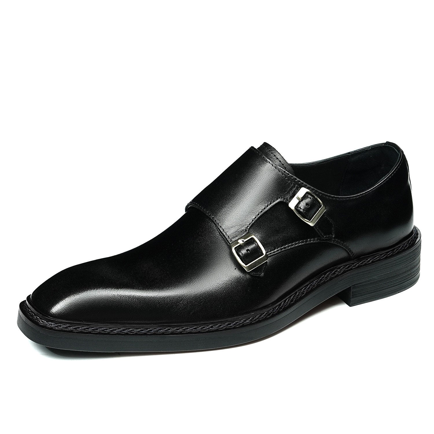 Mens Double Buckle Monk Leather Shoes