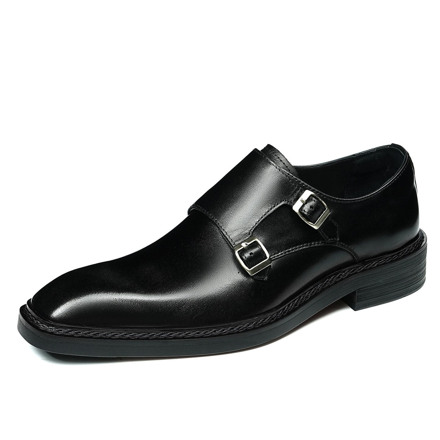 Mens Double Buckle Monk Leather Shoes