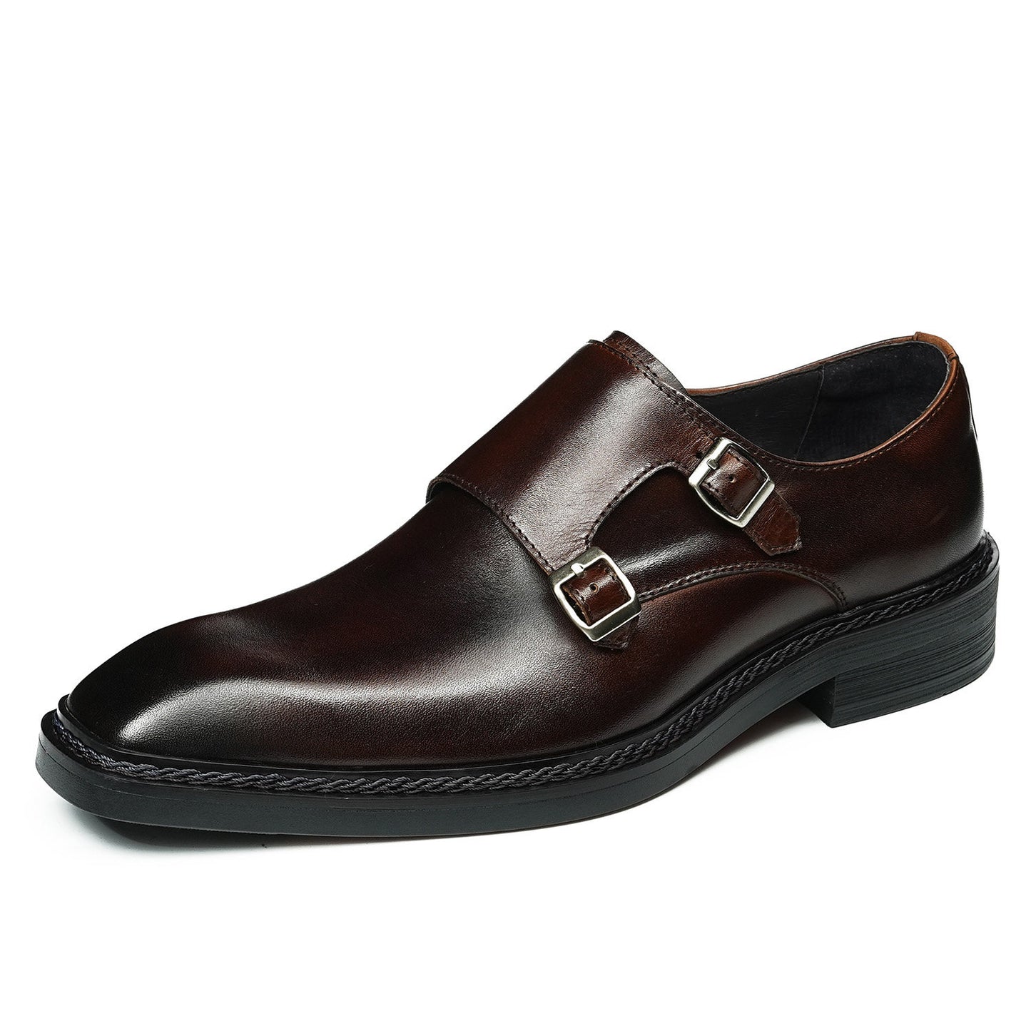 Mens Double Buckle Monk Leather Shoes