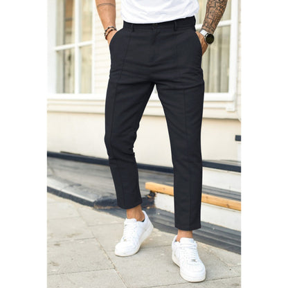 Mens Double-Fold Solid Color Casual Trousers
