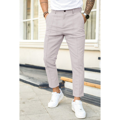 Mens Double-Fold Solid Color Casual Trousers