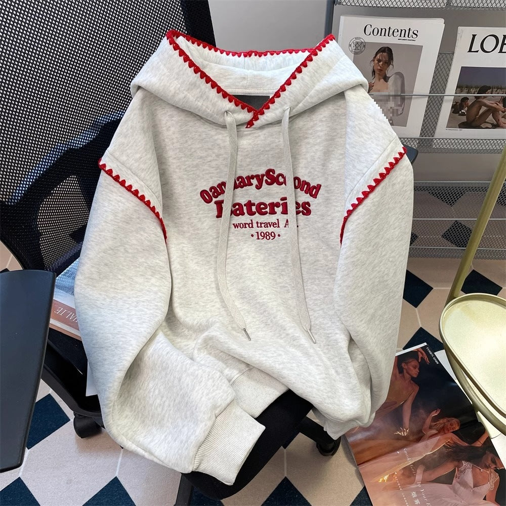 Mens Embroidered Letter Color Block Hoodie