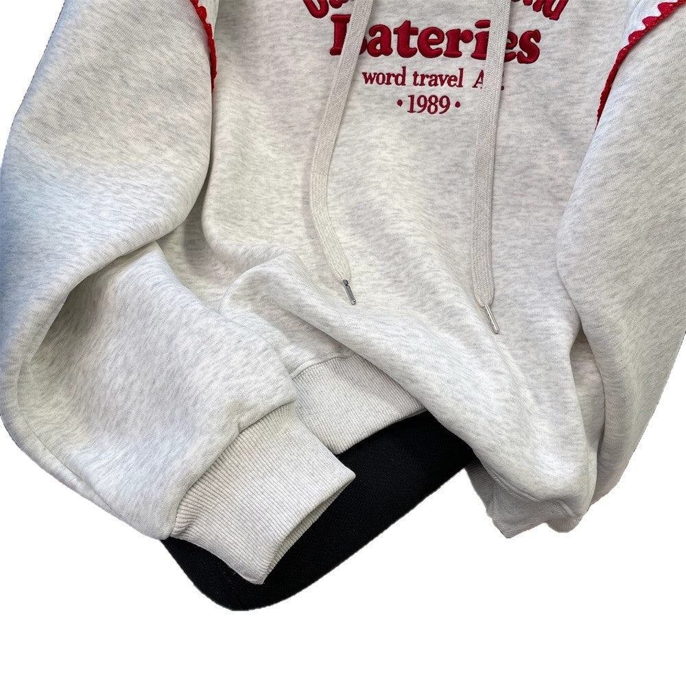 Mens Embroidered Letter Color Block Hoodie
