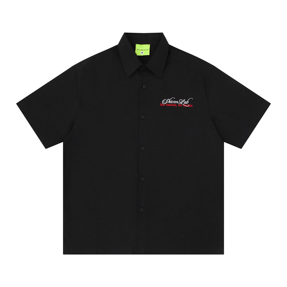 Mens Embroidered Letter Short Sleeve Shirt