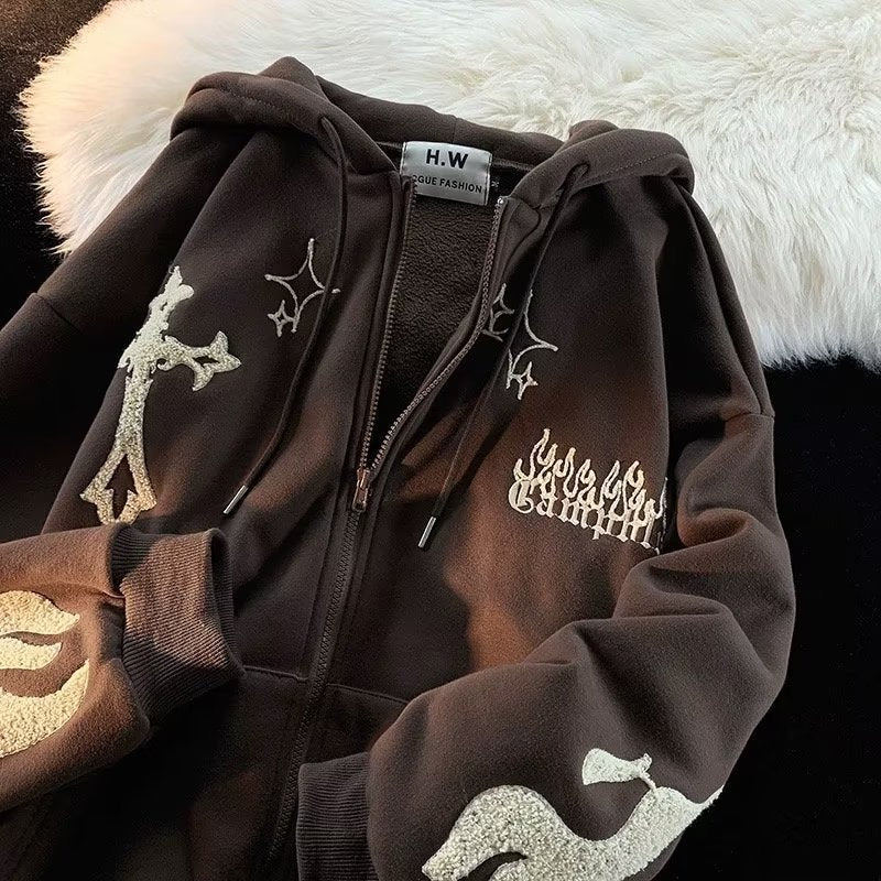 Mens Embroidered Zip Up Hooded Sweatshirt