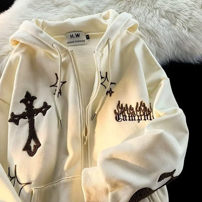 Mens Embroidered Zip Up Hooded Sweatshirt