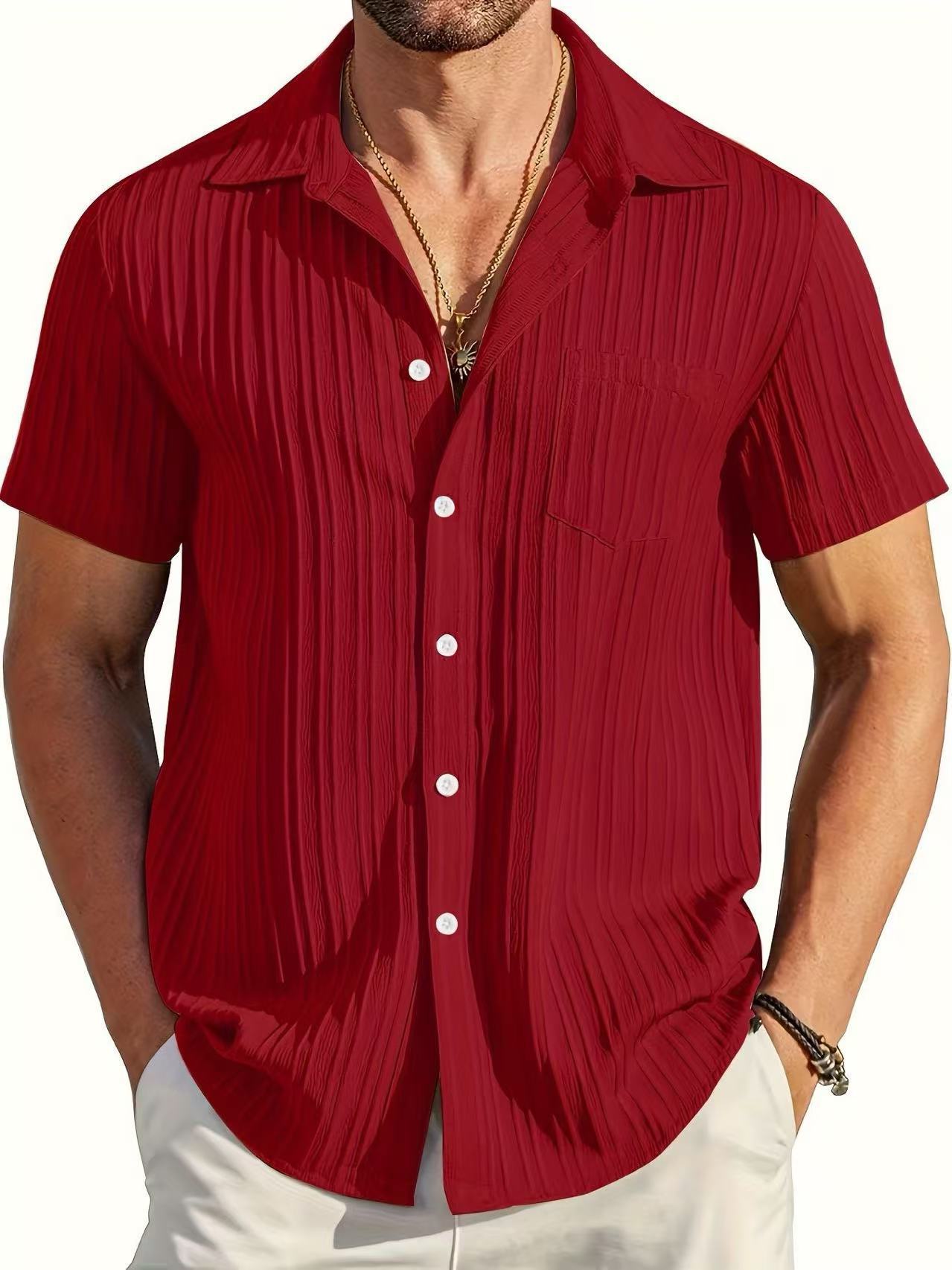 Mens Fashion Short Sleeve Striped Shirt