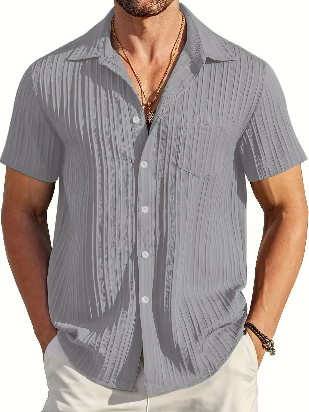 Mens Fashion Short Sleeve Striped Shirt