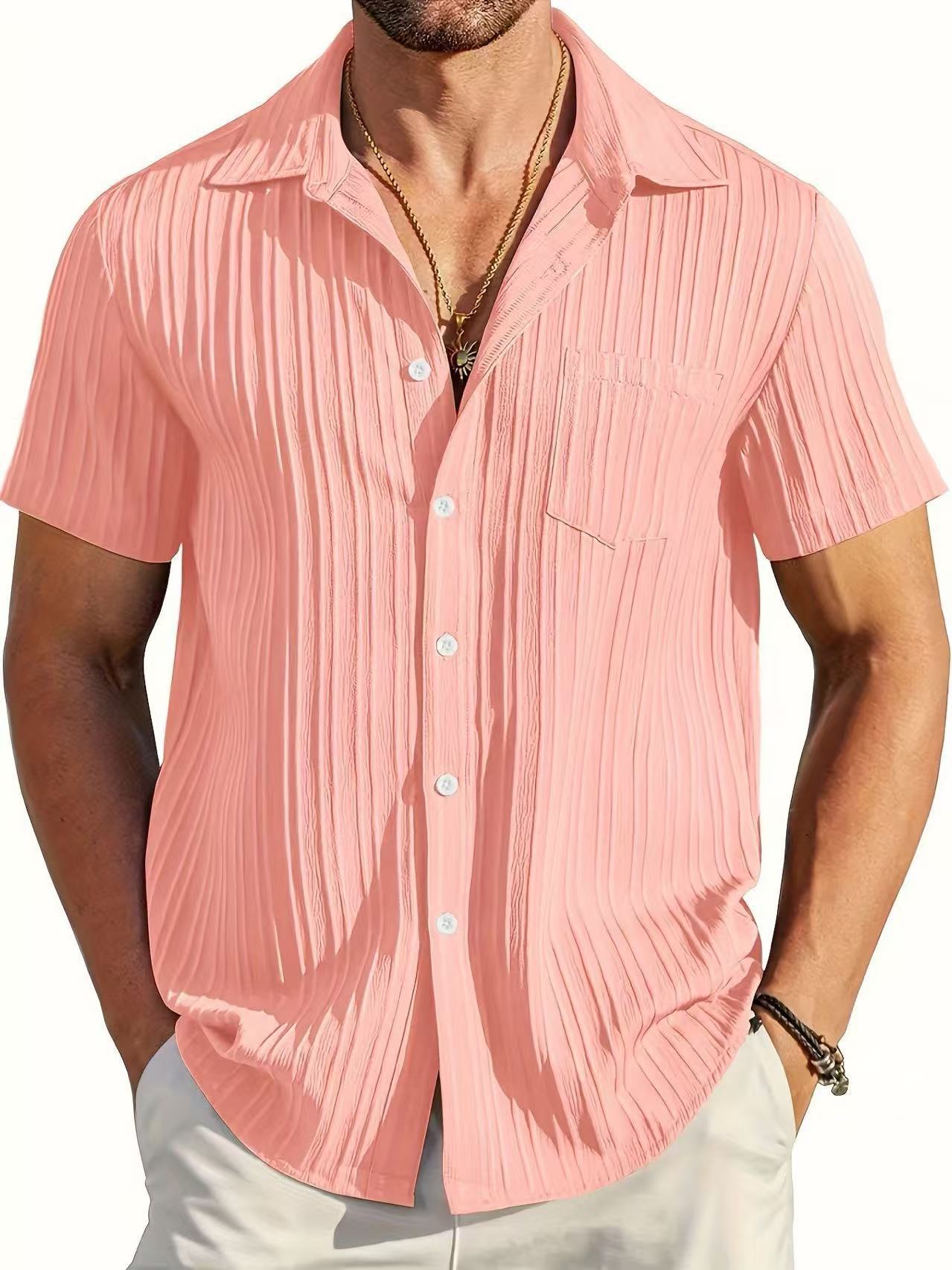 Mens Fashion Short Sleeve Striped Shirt