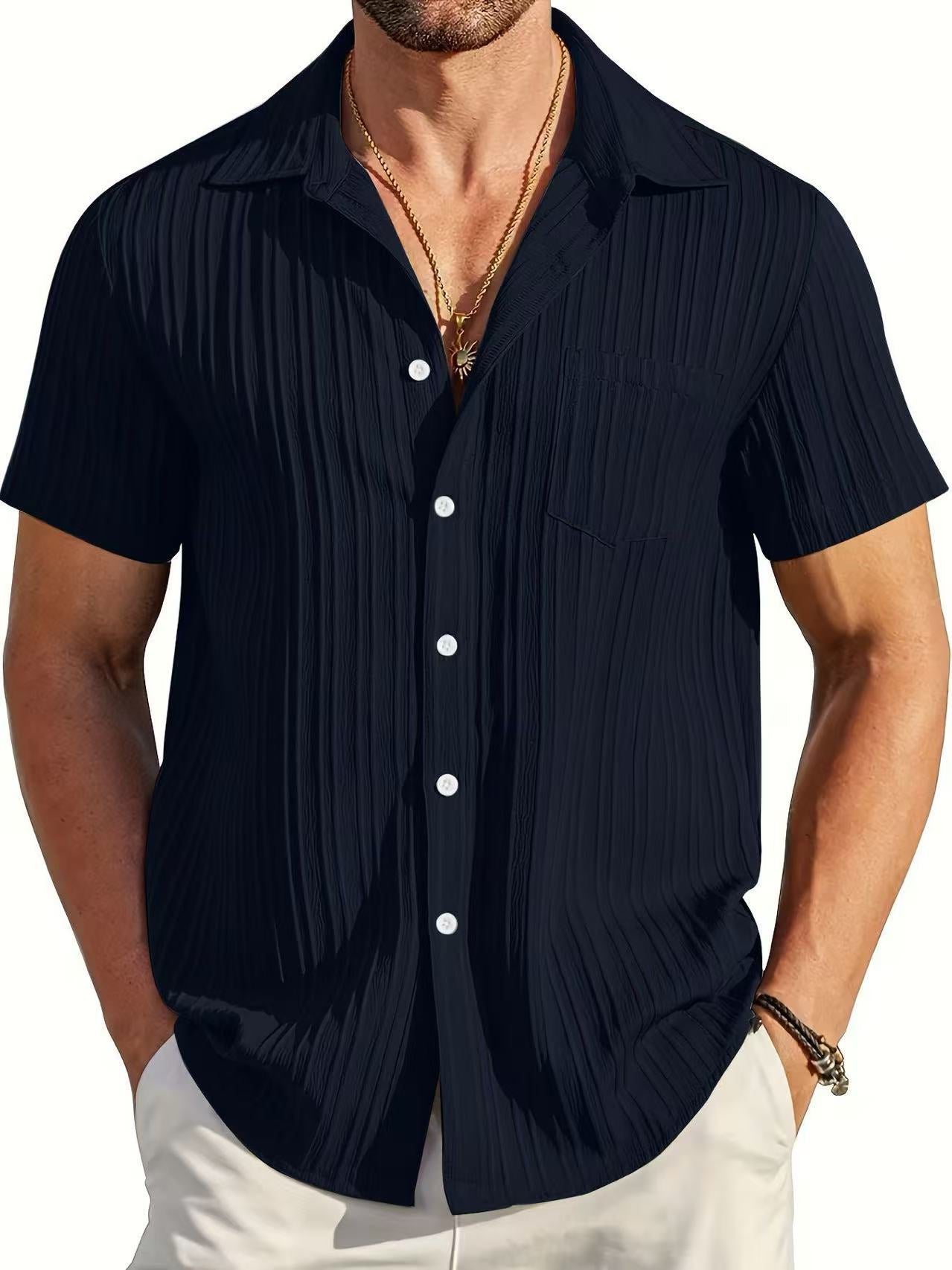 Mens Fashion Short Sleeve Striped Shirt