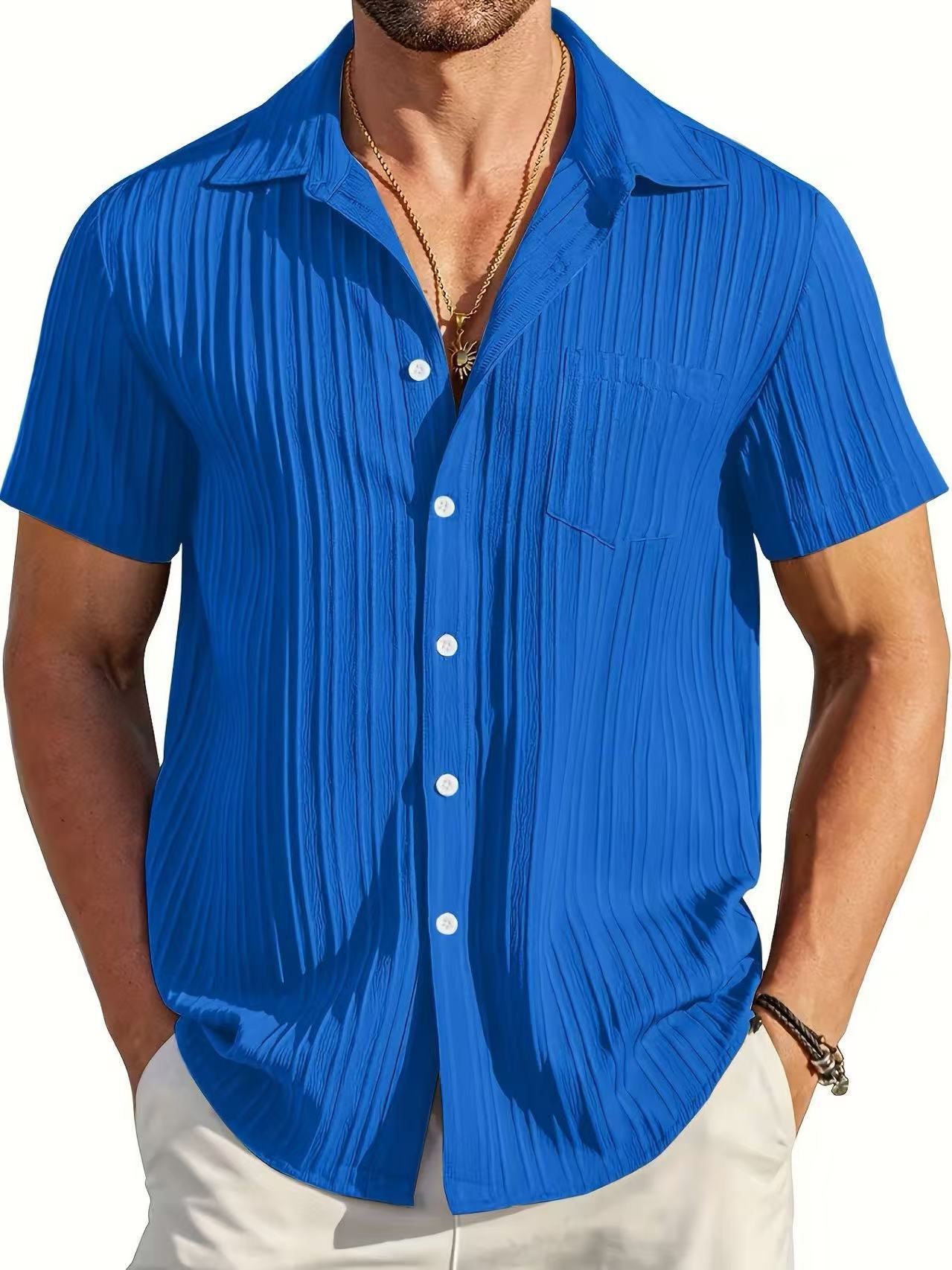 Mens Fashion Short Sleeve Striped Shirt