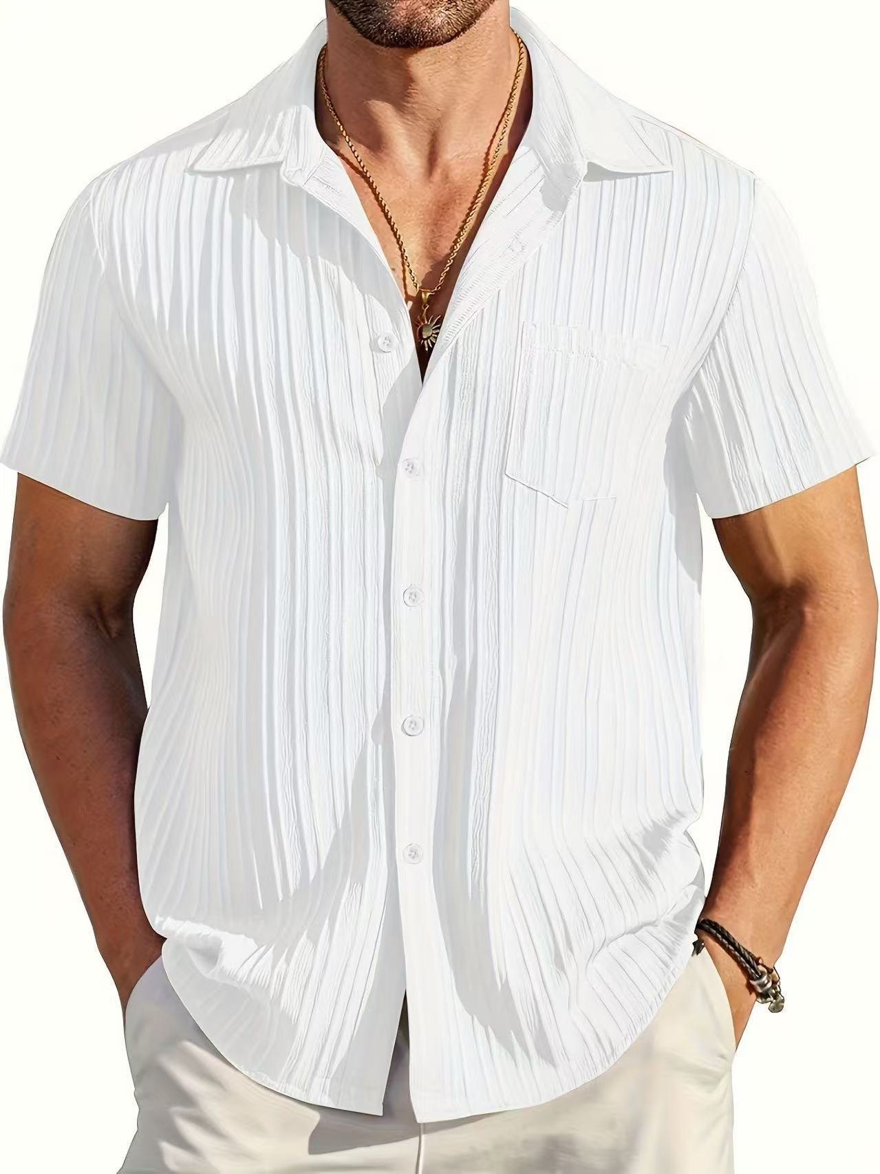 Mens Fashion Short Sleeve Striped Shirt