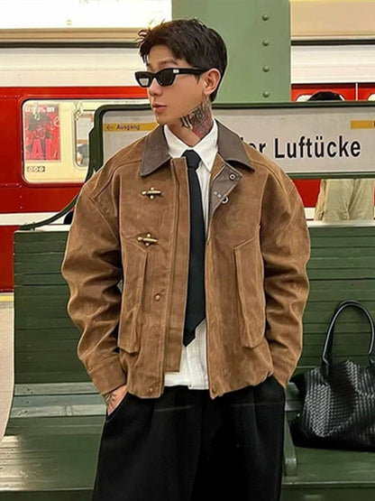 Mens Faux Suede Work Jacket with Airplane Buckle