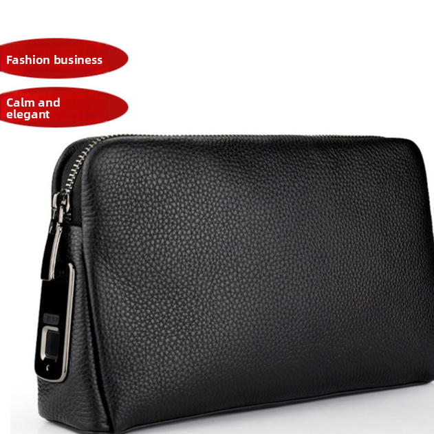 Mens Fingerprint Lock Leather Handbag