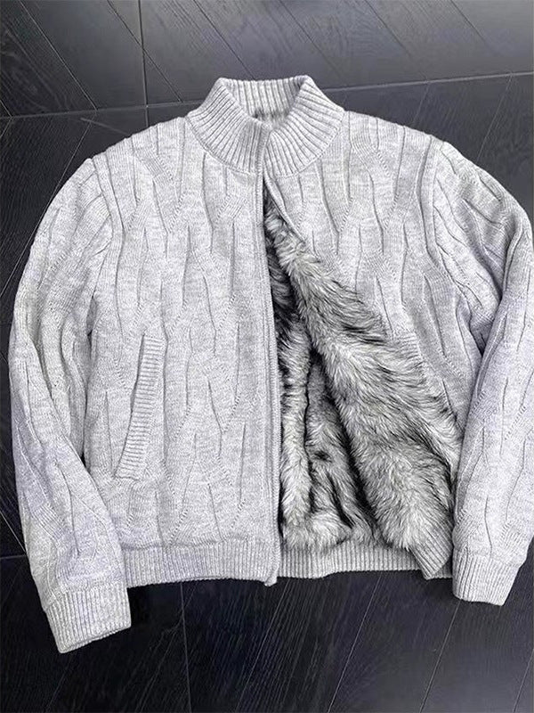 Mens Fleece Lined Cable Knit Cardigan