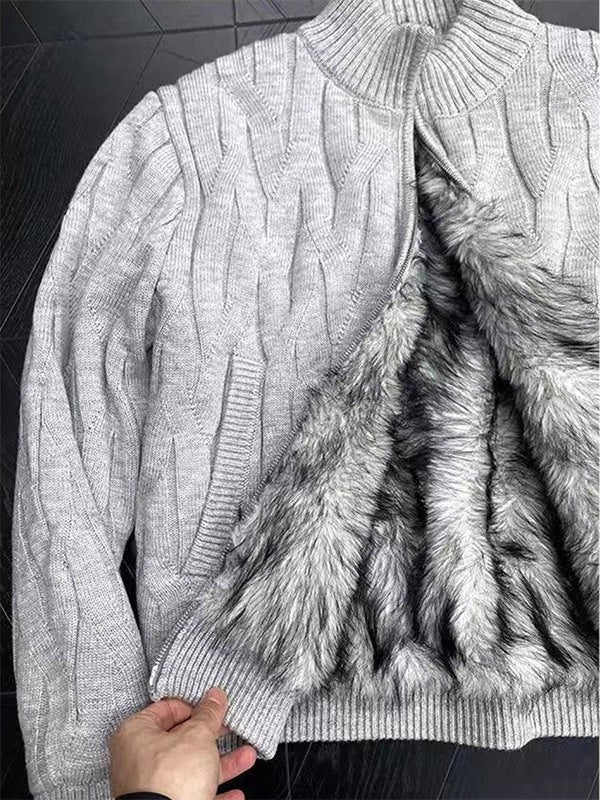 Mens Fleece Lined Cable Knit Cardigan