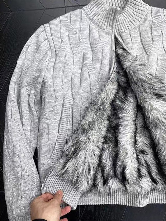 Mens Fleece Lined Cable Knit Cardigan