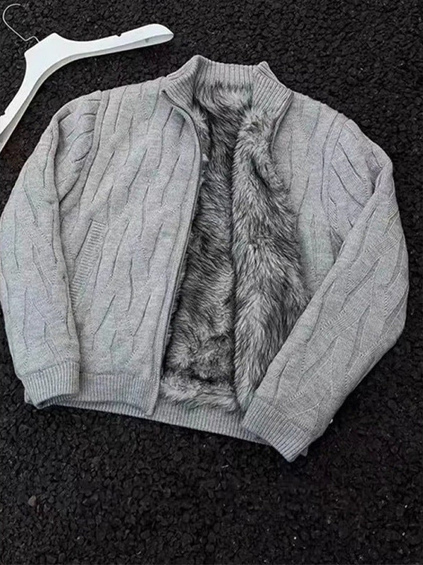 Mens Fleece Lined Cable Knit Cardigan