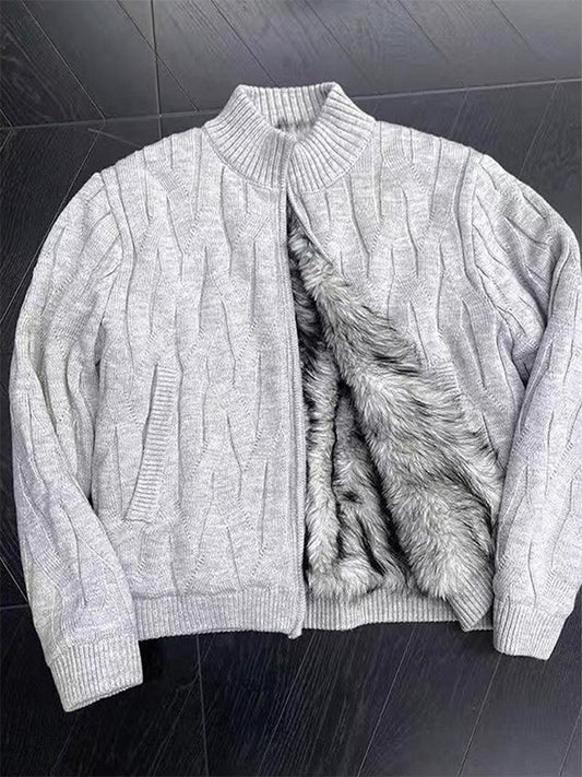 Mens Fleece Lined Cable Knit Cardigan