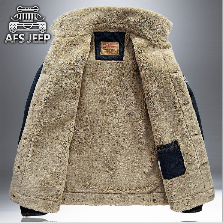 Mens Fleece-Lined Denim Cotton Jacket