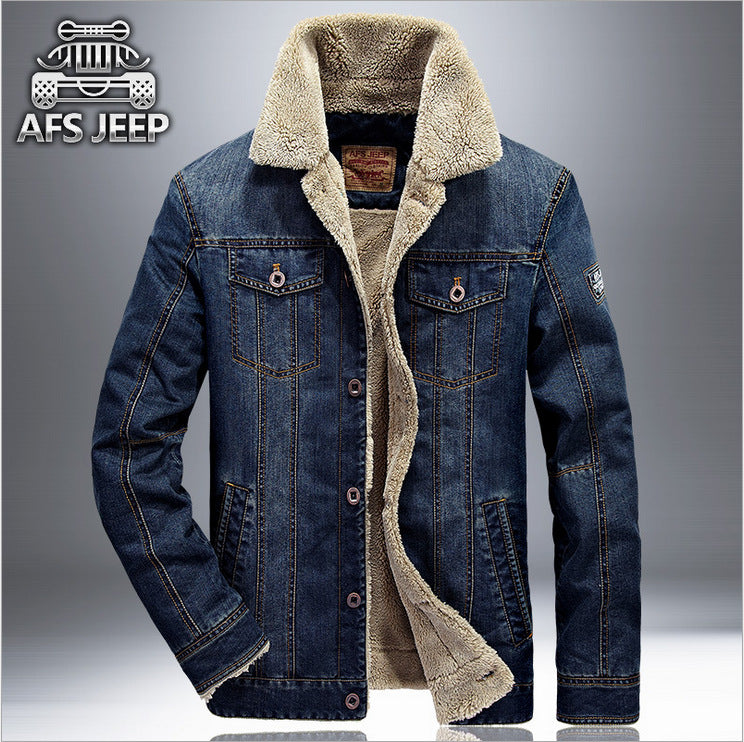 Mens Fleece-Lined Denim Cotton Jacket